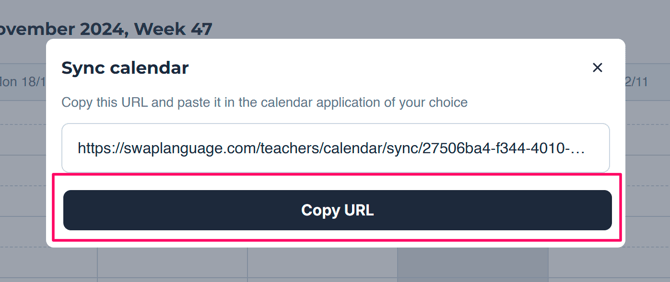 Sync calendar image 2 - click sync link