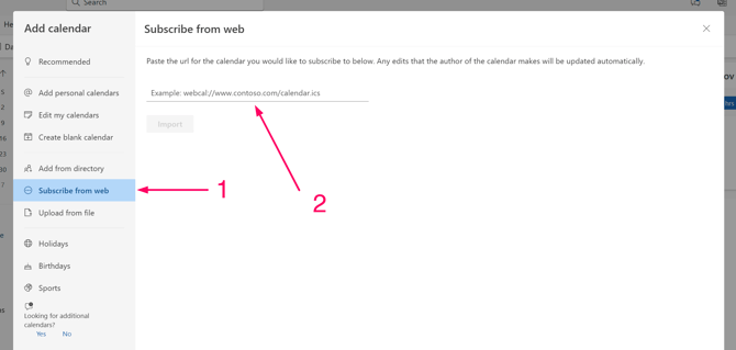 Sync calendar image 4 - uploading link to outlook