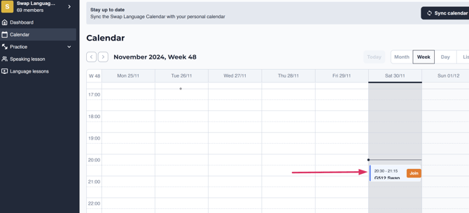 enterspeakinglesson image 4 - calendar button