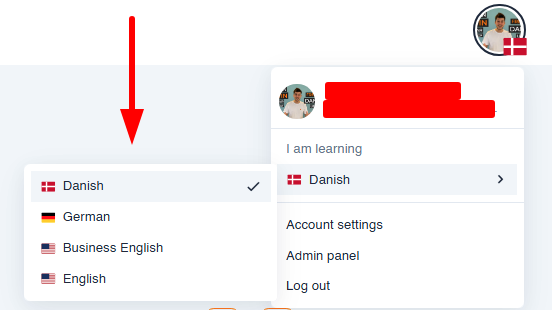 Switch language sreenshot